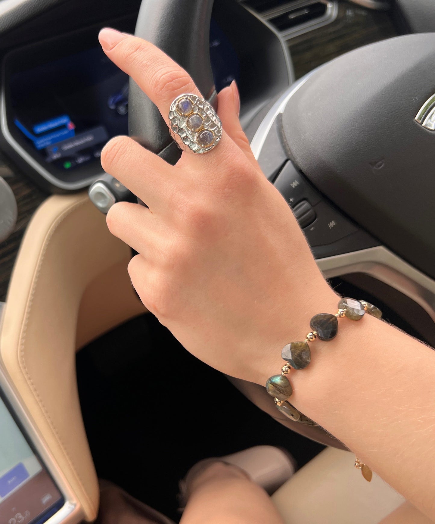 Heart Shaped Labradorite Adjustable Bracelet LB019-4