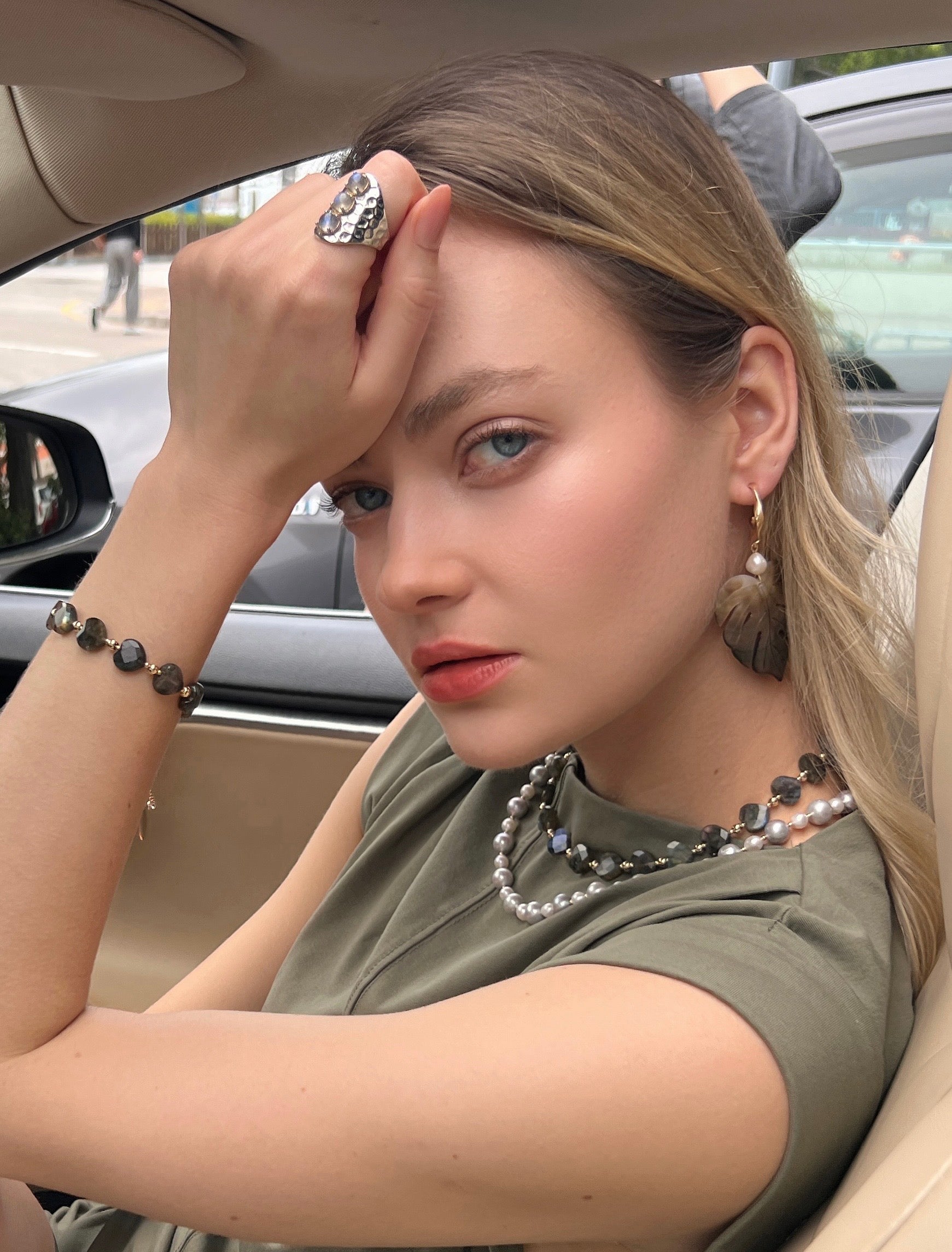 Heart Shaped Labradorite Adjustable Bracelet LB019-3