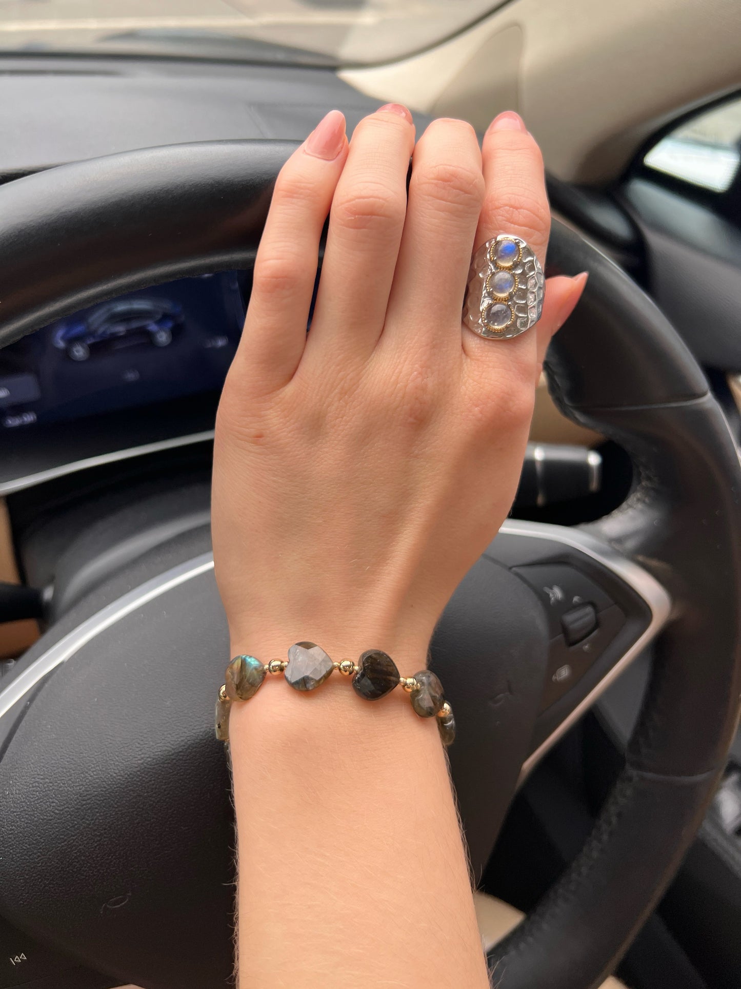 Heart Shaped Labradorite Adjustable Bracelet LB019-2