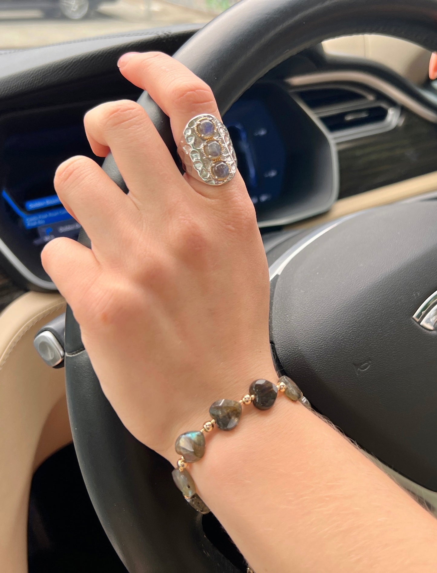 Heart Shaped Labradorite Adjustable Bracelet LB019-1