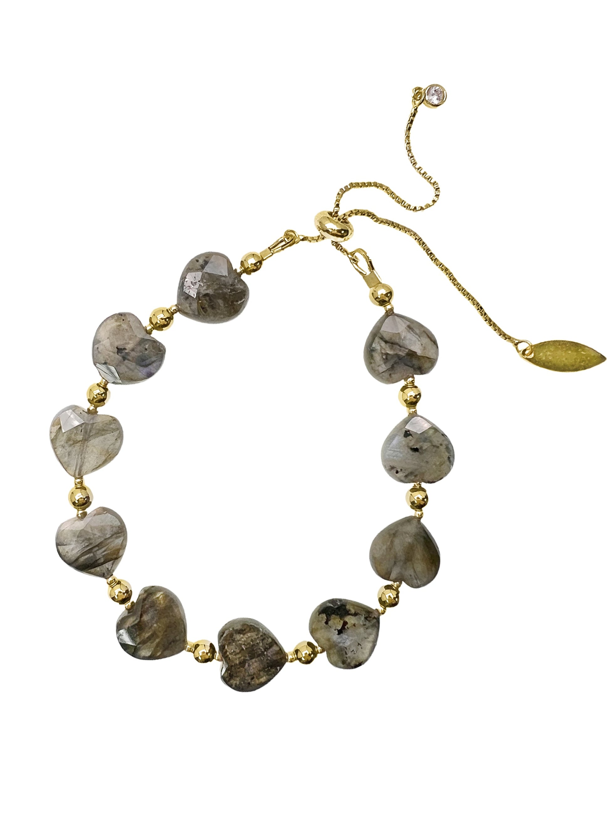 Heart Shaped Labradorite Adjustable Bracelet LB019-0