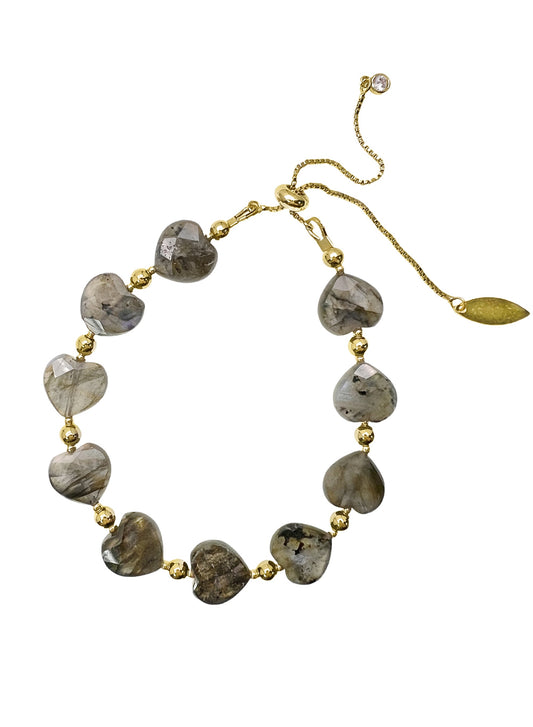Heart Shaped Labradorite Adjustable Bracelet LB019-0