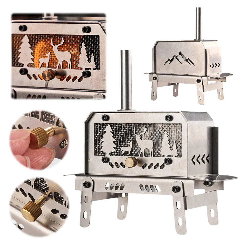 NNEOBA Mini Folding Charcoal Stove Fire Heater And Incense Burner Silver-2