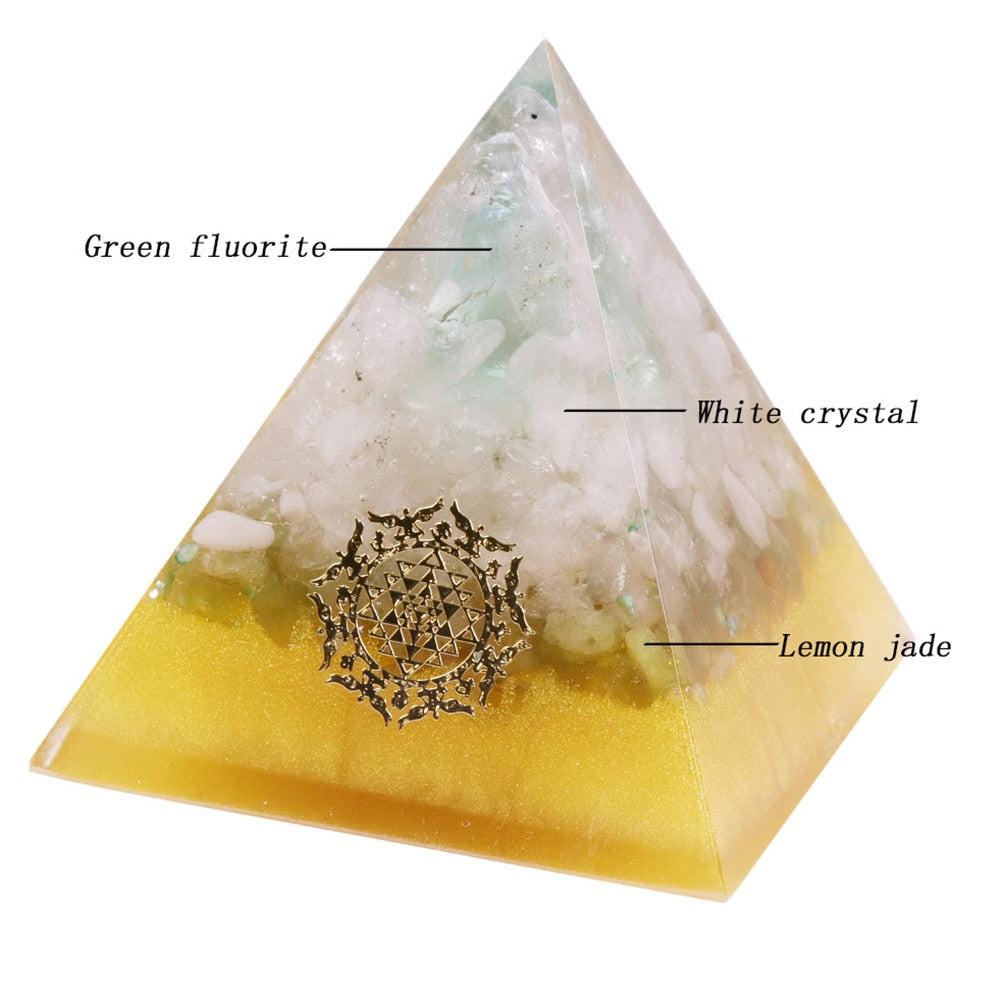 Green Fluorite Orgonite Pyramid Natural Crystal Magnetic Field Converter Energy Pyramid Balance Meditation Aid Resin Crafts-3