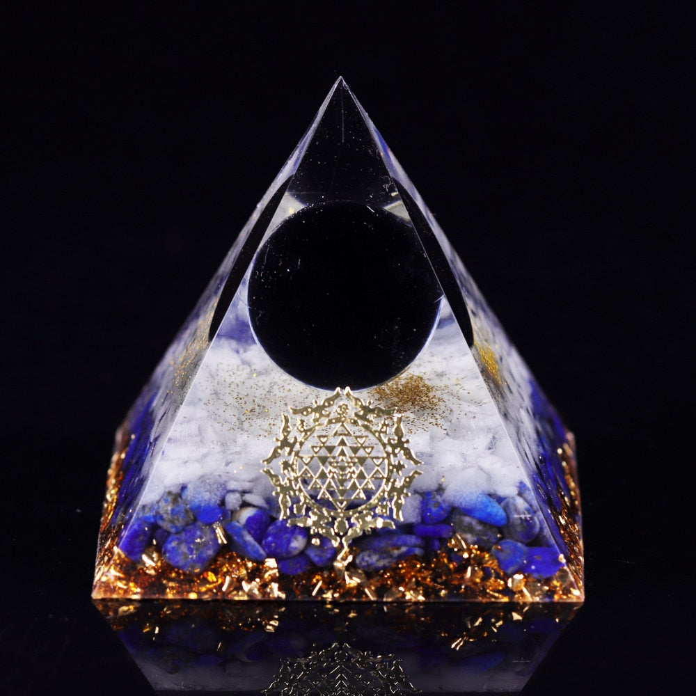 Obsidian Sphere Orgone Pyramid Orgonite Collection With Lapis Lazuli Powerful Energy Orgones-3